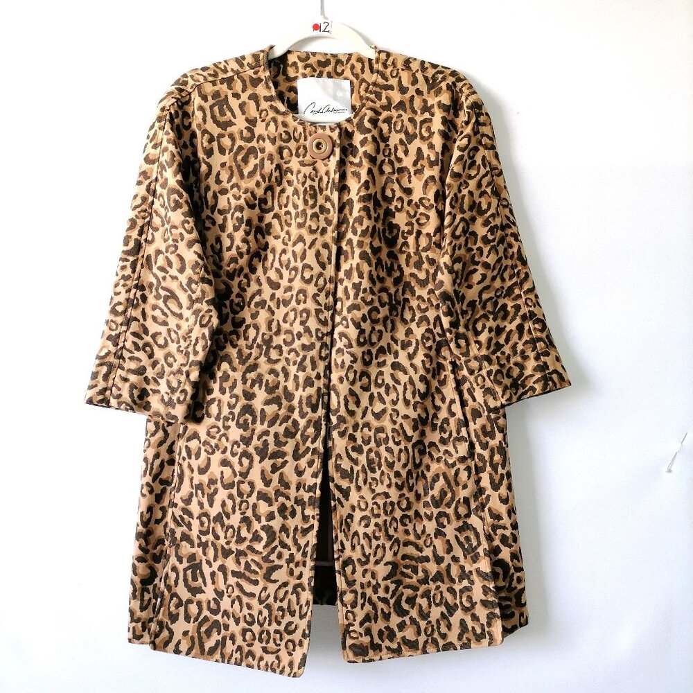 Carol Anderson By Invitation Womens Brown 3/4 Sleeves Knit Leopard Jacket Size S